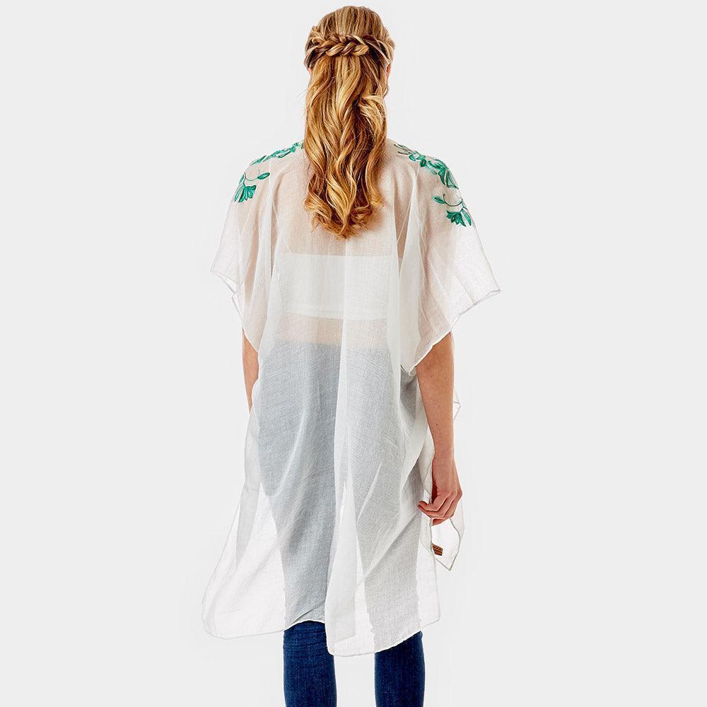 Green Embroidery Floral Cover Up Kimono Cardigan - Jewelry Store by Erik Rayo