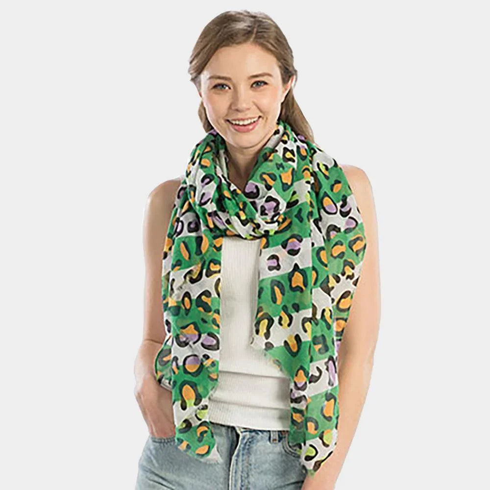 Green Multi Color Leopard Print Oblong Scarf - Jewelry Store by Erik Rayo