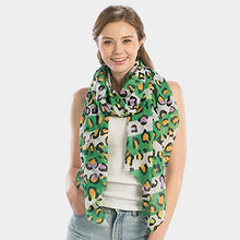 Load image into Gallery viewer, Green Multi Color Leopard Print Oblong Scarf
