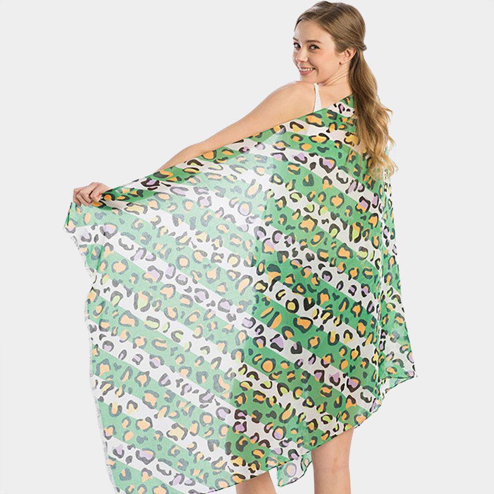 Green Multi Color Leopard Print Oblong Scarf - Jewelry Store by Erik Rayo