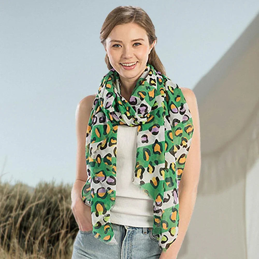 Green Multi Color Leopard Print Oblong Scarf - Jewelry Store by Erik Rayo