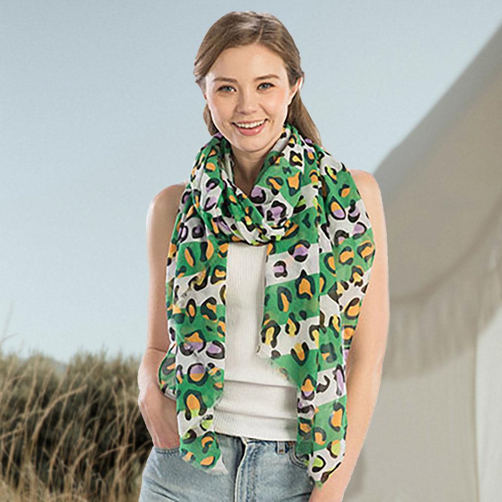 Green Multi Color Leopard Print Oblong Scarf