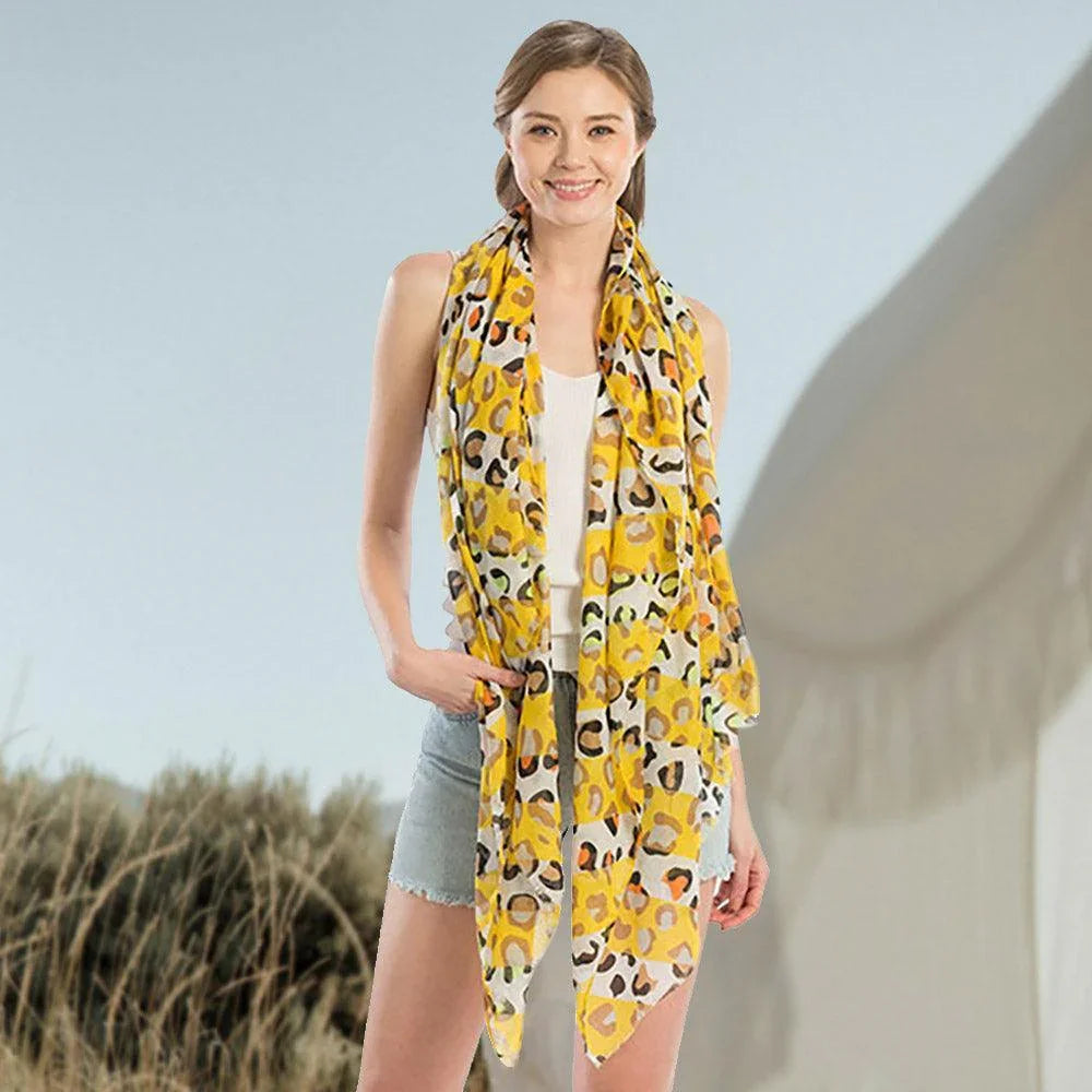 Yellow Multi Color Leopard Print Oblong Scarf - Jewelry Store by Erik Rayo