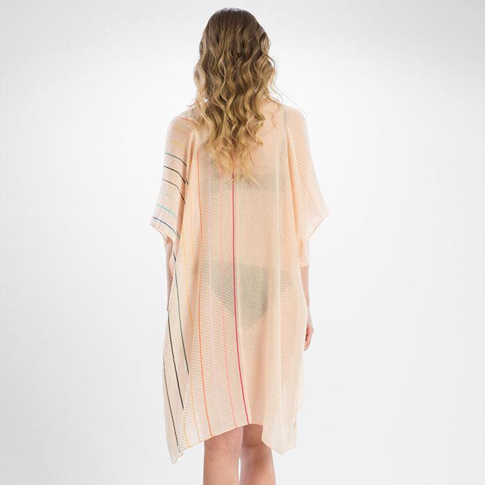 Peach Multi Colored Lines Cover Up Kimono Cardigan - Jewelry Store by Erik Rayo