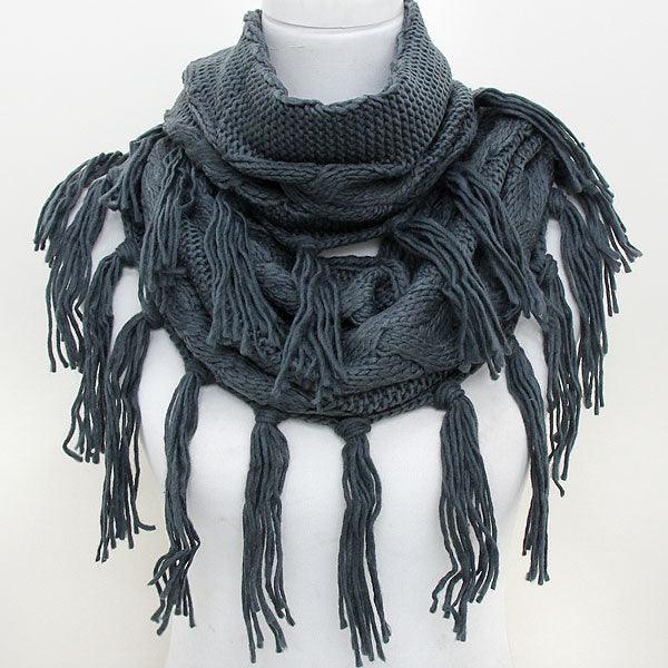 Gray Acrylic Infinity Fringe Scarf