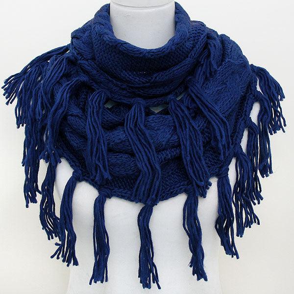 Blue Acrylic Infinity Fringe Scarf