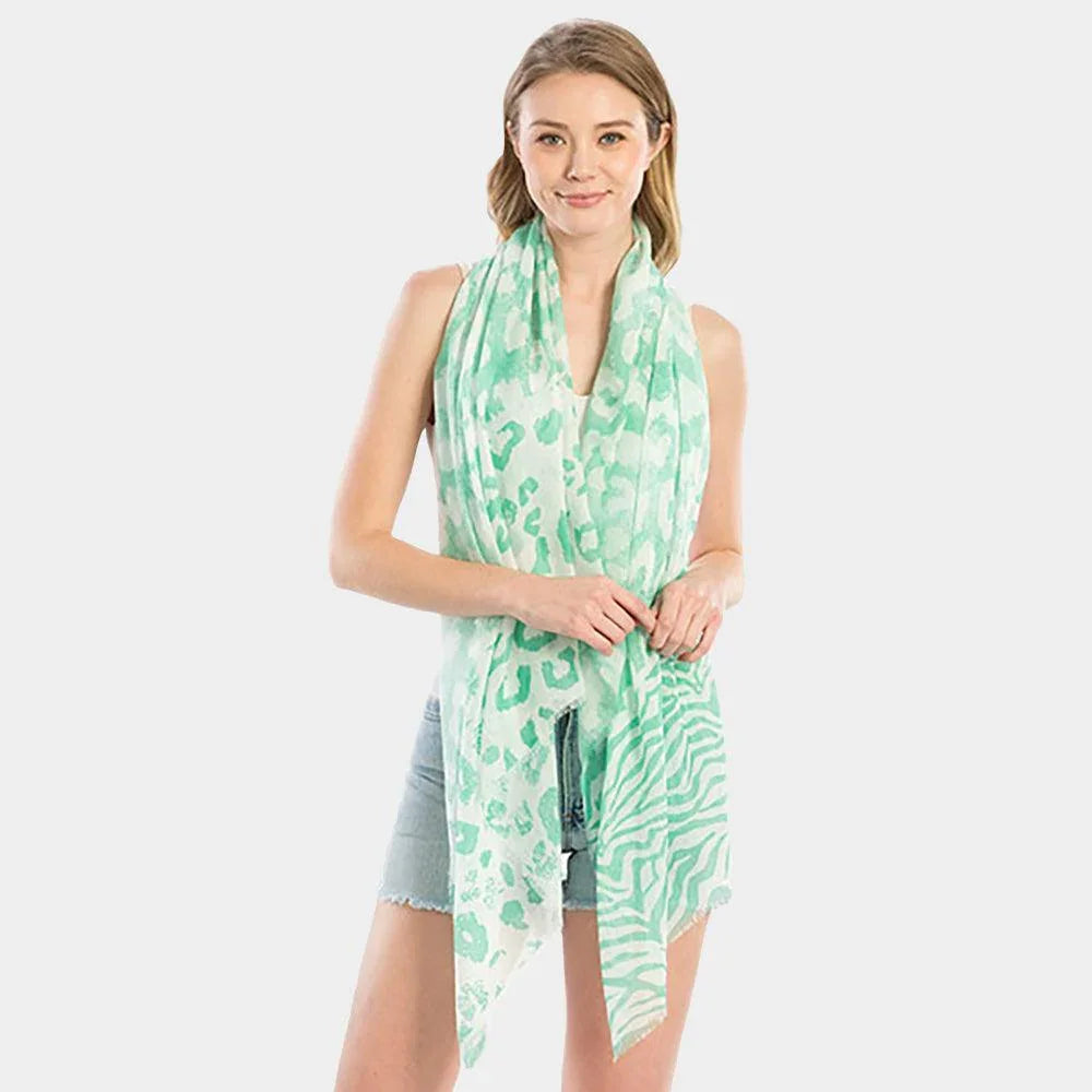 Green Mixed Animal Print Oblong Scarf - Jewelry Store by Erik Rayo
