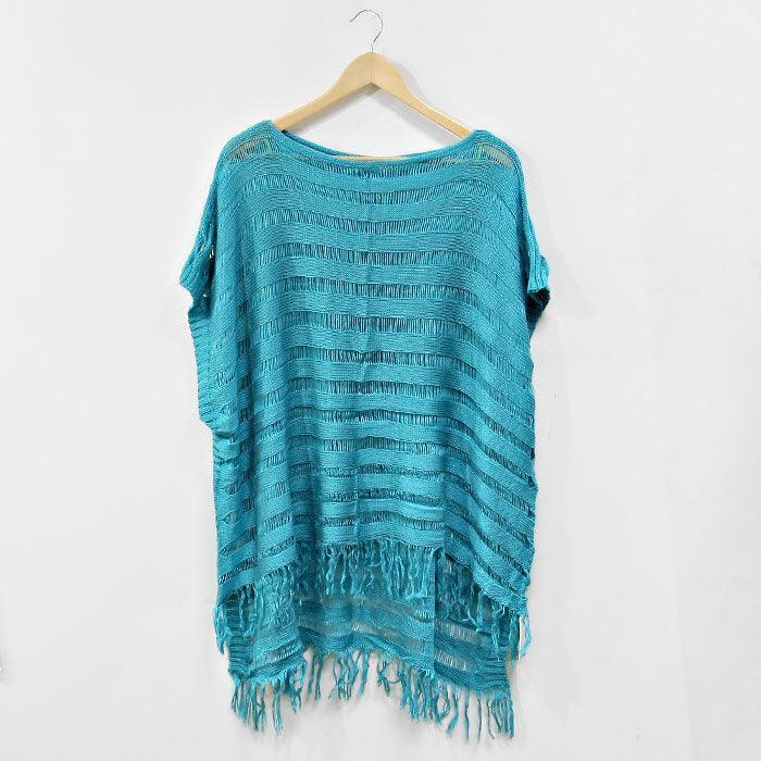 Teal Fringe Trimmed Weave Poncho - Jewelry Store by Erik Rayo