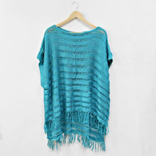 Load image into Gallery viewer, Teal Fringe Trimmed Weave Poncho
