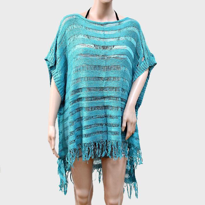 Teal Fringe Trimmed Weave Poncho - Jewelry Store by Erik Rayo