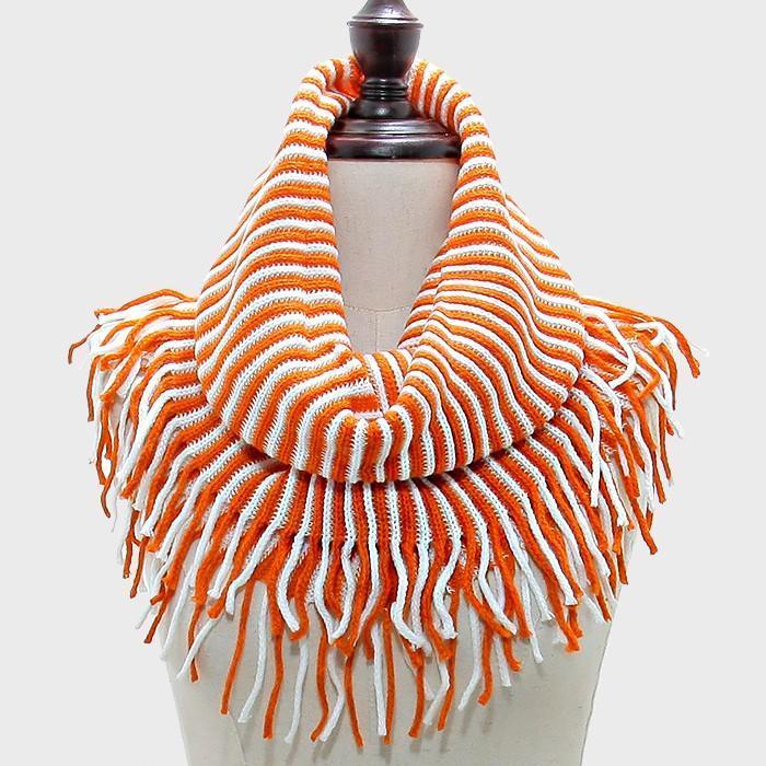 White Two Tone Snood Tube Scarf with Fringe - Jewelry Store by Erik Rayo
