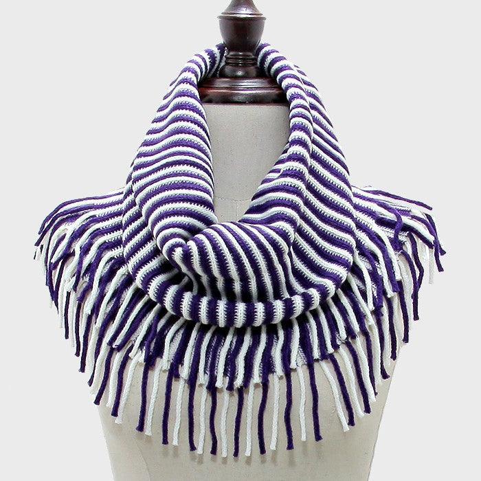 White Two Tone Snood Tube Scarf with Fringe - Jewelry Store by Erik Rayo