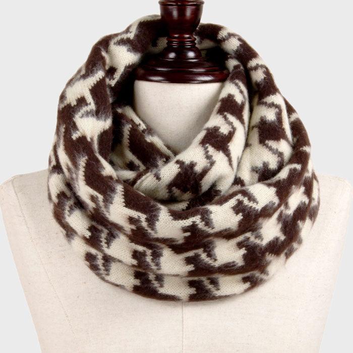 Brown Houndstooth Wooly Infinity Scarf