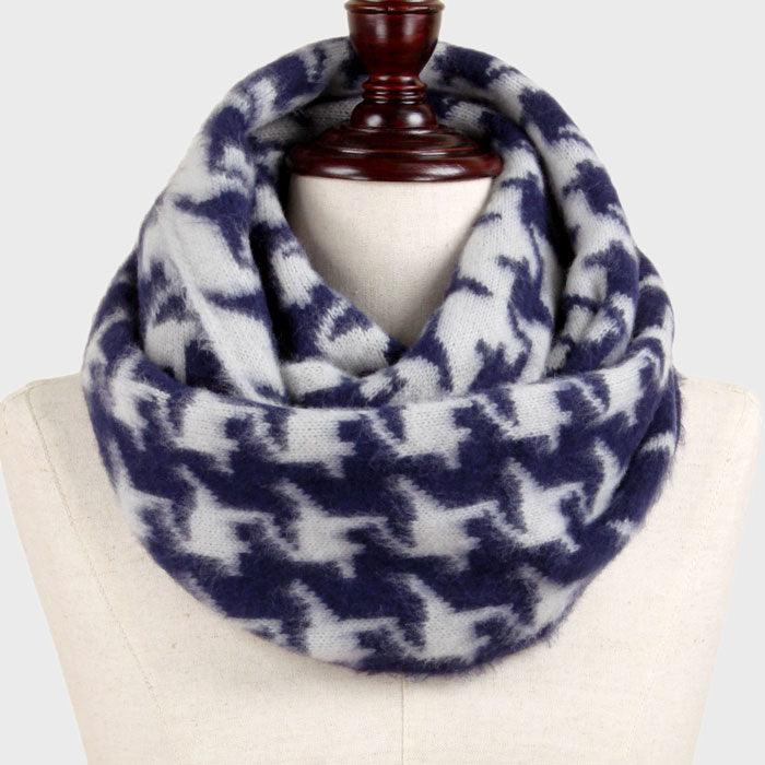 Navy Houndstooth Wooly Infinity Scarf