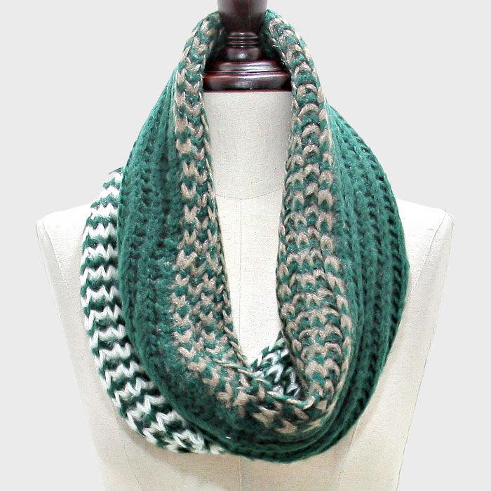 Green Twisted Yarn Infinity Scarf