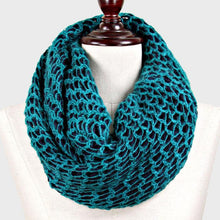 Load image into Gallery viewer, Teal Honeycomb Pattern Crochet Two Tone Yarn Knit Snood Scarf
