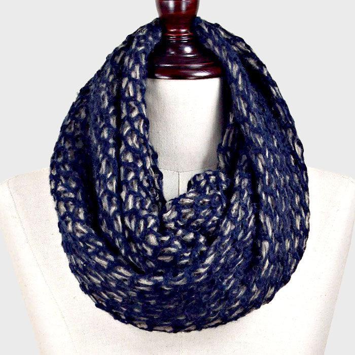 Navy Honeycomb Pattern Crochet Two Tone Yarn Knit Snood Scarf - Jewelry Store by Erik Rayo