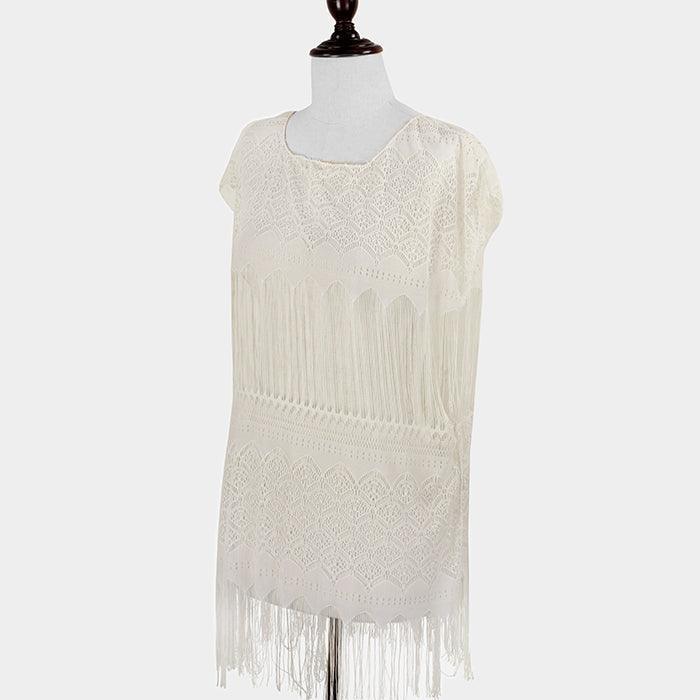 Ivory Mesh fringe poncho - Jewelry Store by Erik Rayo