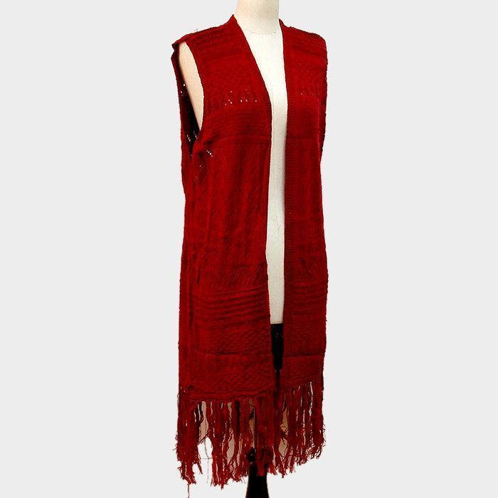 Burgundy Knit midi length vest with tassel - Jewelry Store by Erik Rayo