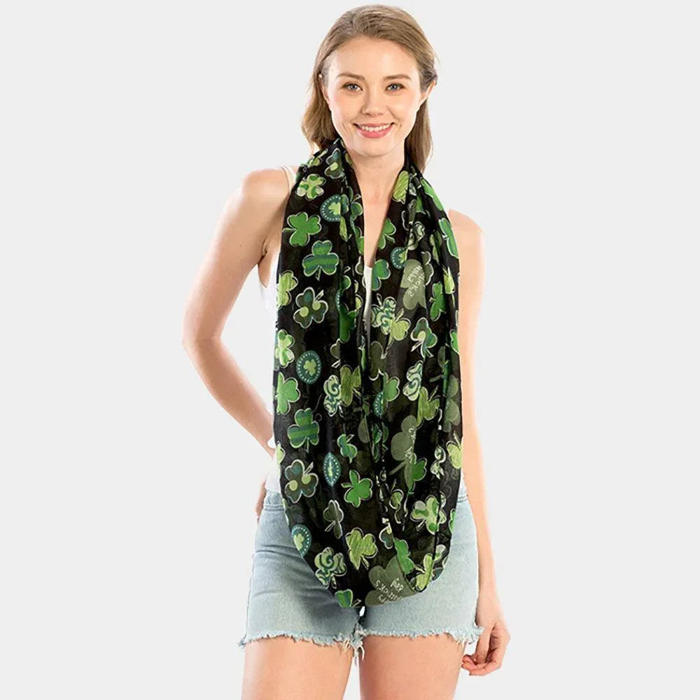 Black St. Patrick's Day Clover Pattern Infinity Scarf - Jewelry Store by Erik Rayo