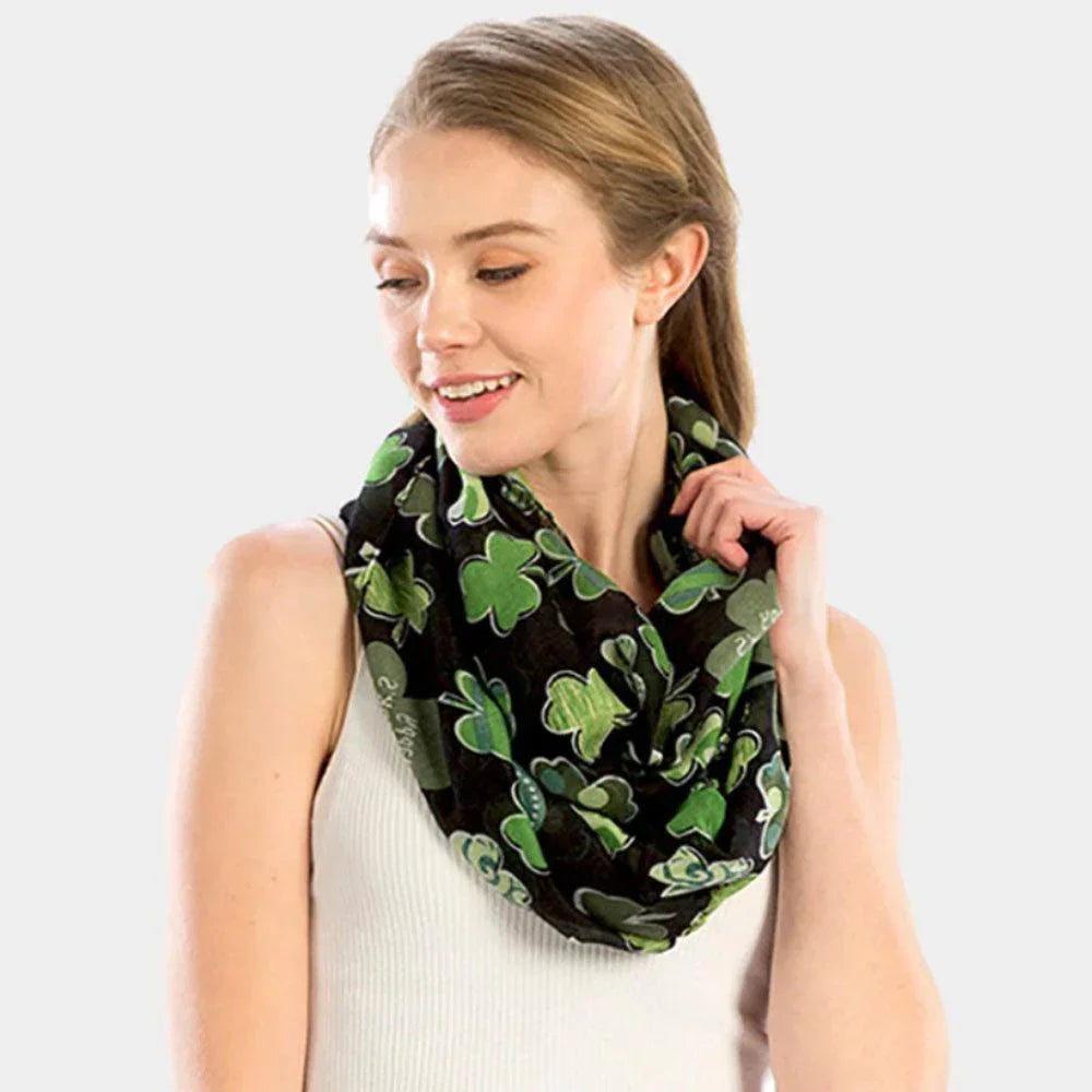Black St. Patrick's Day Clover Pattern Infinity Scarf - Jewelry Store by Erik Rayo