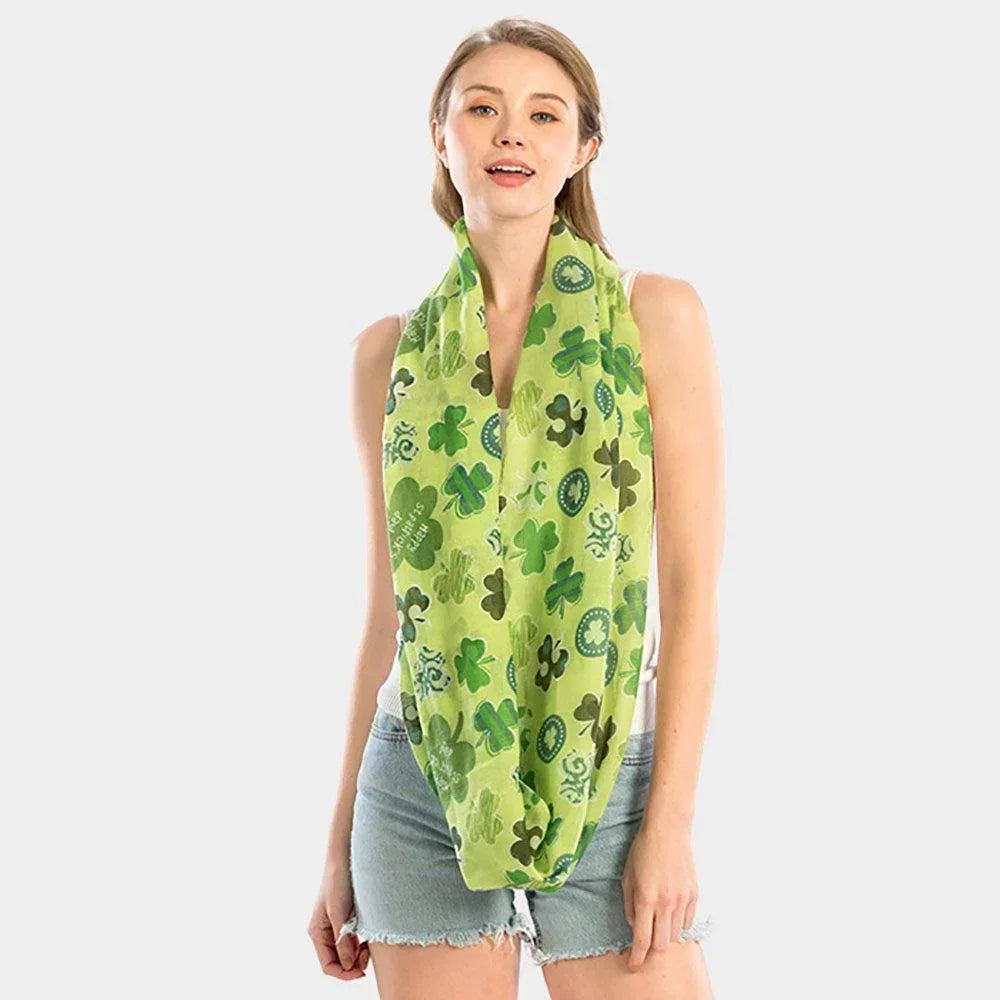 Green St. Patrick's Day Clover Pattern Infinity Scarf - Jewelry Store by Erik Rayo