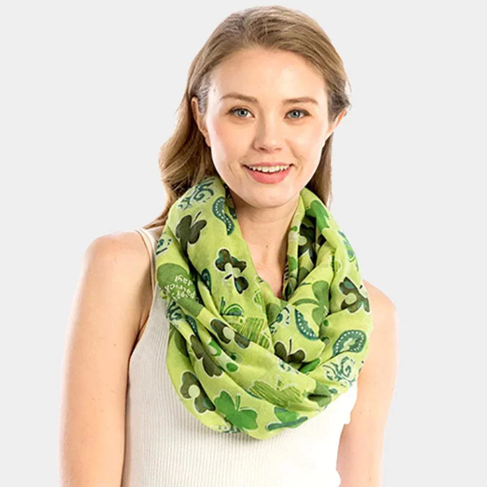 Green St. Patrick's Day Clover Pattern Infinity Scarf - Jewelry Store by Erik Rayo