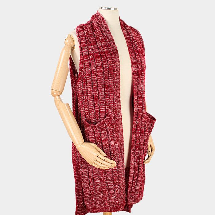 Burgundy Contemporary Soft Knit Pocket Vest