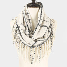 Load image into Gallery viewer, Ivory 2-Tone Plaid Infinity Scarf W/Fringe
