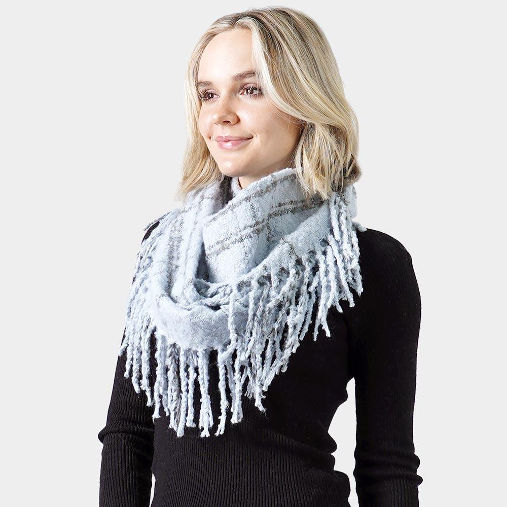 Blue 2-Tone Plaid Infinity Scarf W/Fringe - Jewelry Store by Erik Rayo