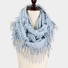 Load image into Gallery viewer, Blue 2-Tone Plaid Infinity Scarf W/Fringe
