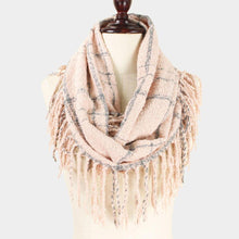 Load image into Gallery viewer, Pink 2-Tone Plaid Infinity Scarf W/Fringe
