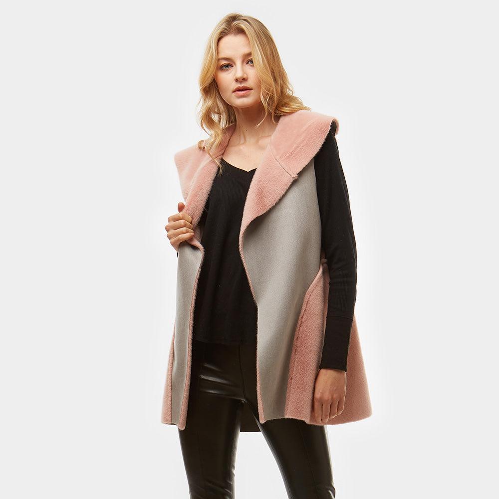 Pink Faux Suede Faux Fur Lining Vest - Jewelry Store by Erik Rayo