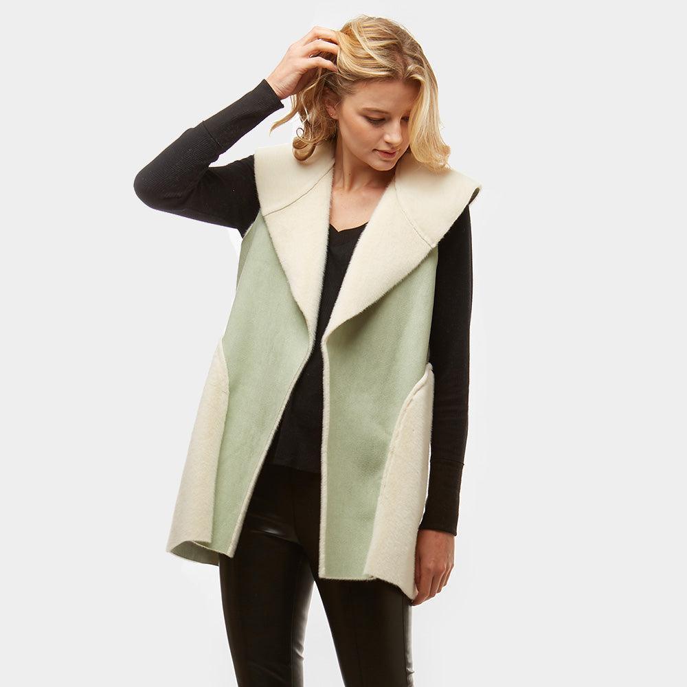 Mint Faux Suede Faux Fur Lining Vest - Jewelry Store by Erik Rayo