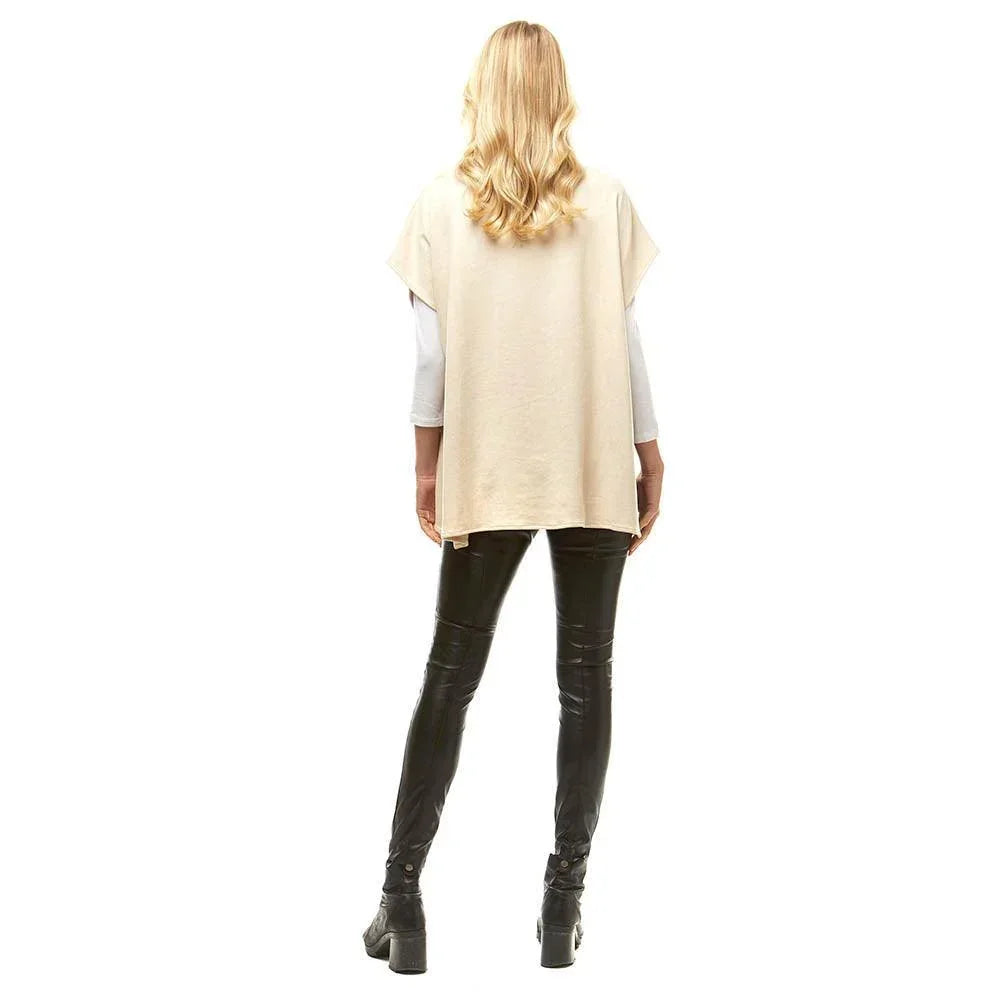 Beige Suede Feel Turtle Neck Faux Fur Poncho - Jewelry Store by Erik Rayo
