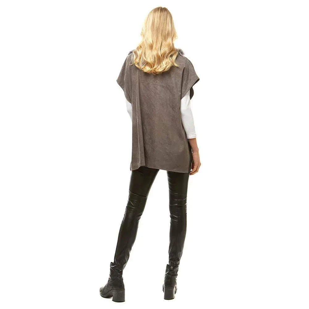 Gray Suede Feel Turtle Neck Faux Fur Poncho - Jewelry Store by Erik Rayo