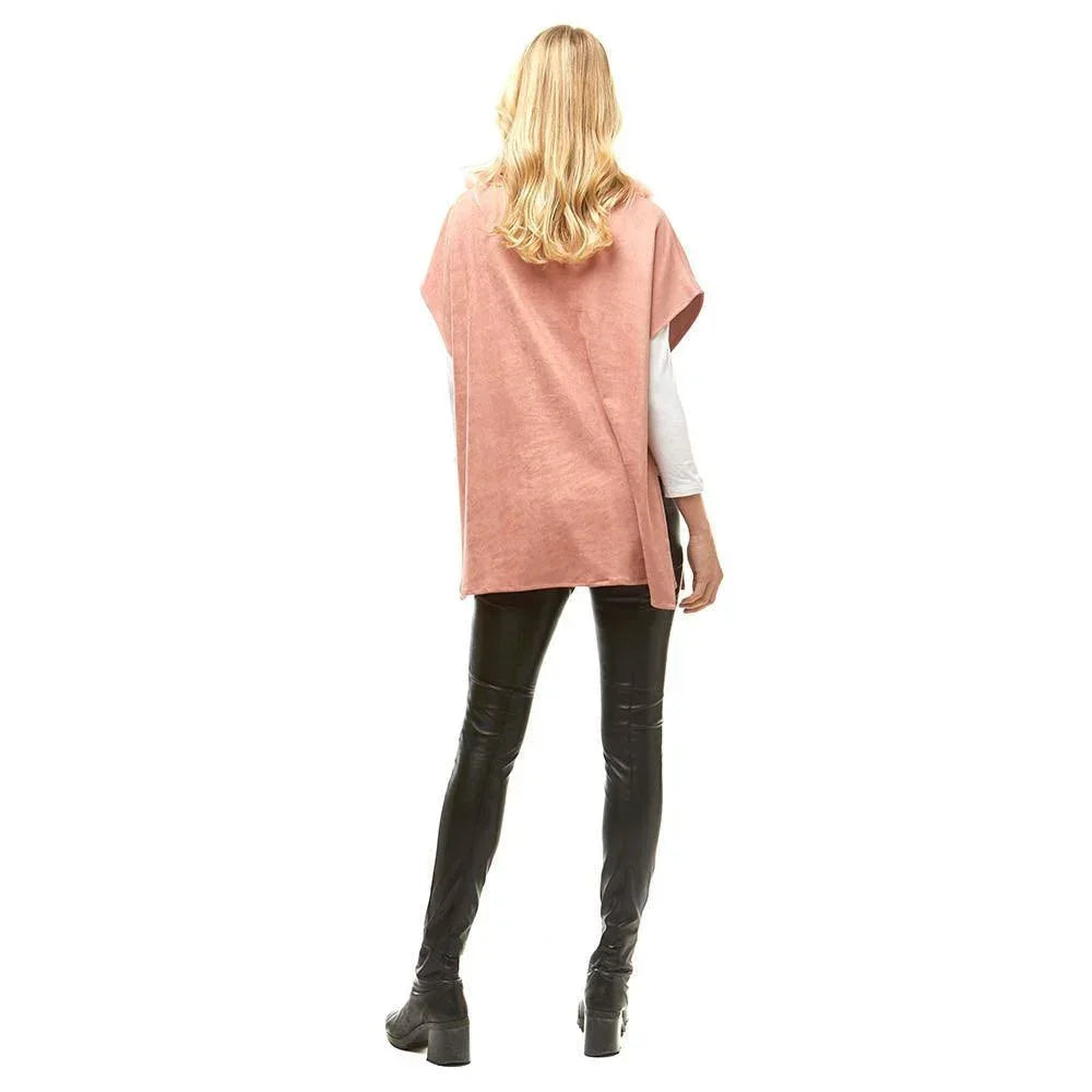 Pink Suede Feel Turtle Neck Faux Fur Poncho - Jewelry Store by Erik Rayo