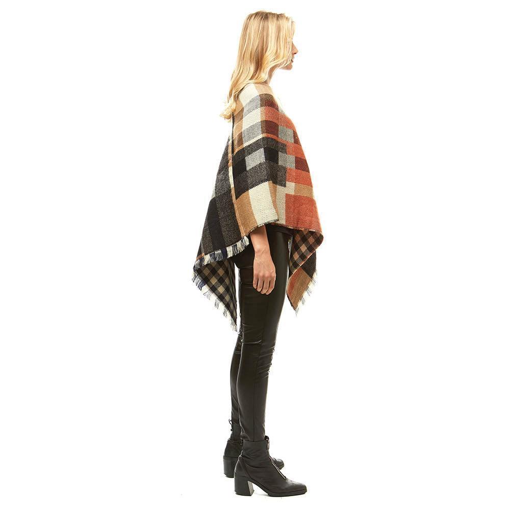 Beige Multi Colored Plaid Poncho - Jewelry Store by Erik Rayo