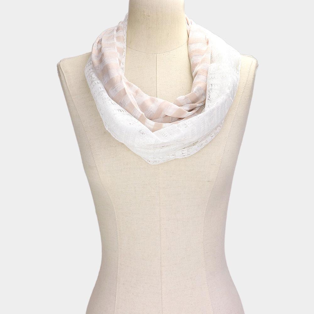 Beige Striped Lace Infinity Scarf