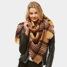 Load image into Gallery viewer, Ivory Plaid Square Blanket Scarf
