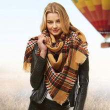 Load image into Gallery viewer, Ivory Plaid Square Blanket Scarf
