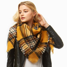 Load image into Gallery viewer, Mustard Plaid Square Blanket Scarf
