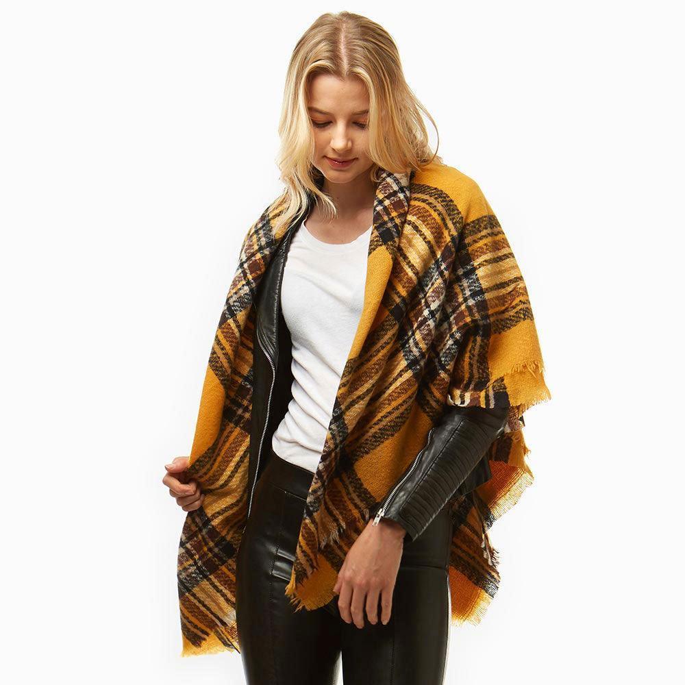 Mustard Plaid Square Blanket Scarf - Jewelry Store by Erik Rayo