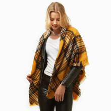 Load image into Gallery viewer, Mustard Plaid Square Blanket Scarf
