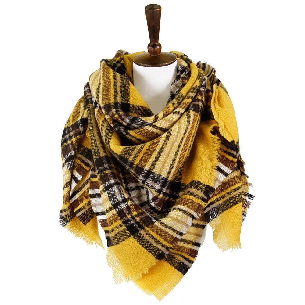 Mustard Plaid Square Blanket Scarf - Jewelry Store by Erik Rayo