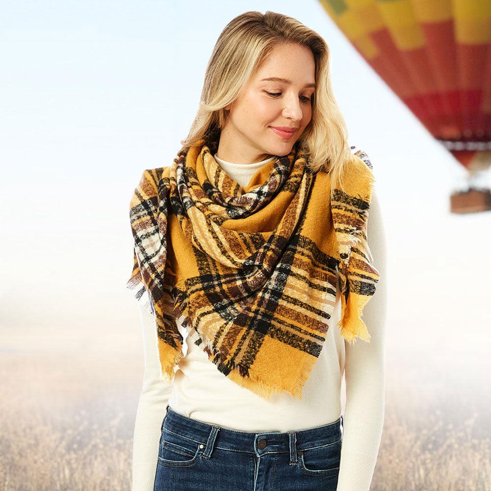 Mustard Plaid Square Blanket Scarf