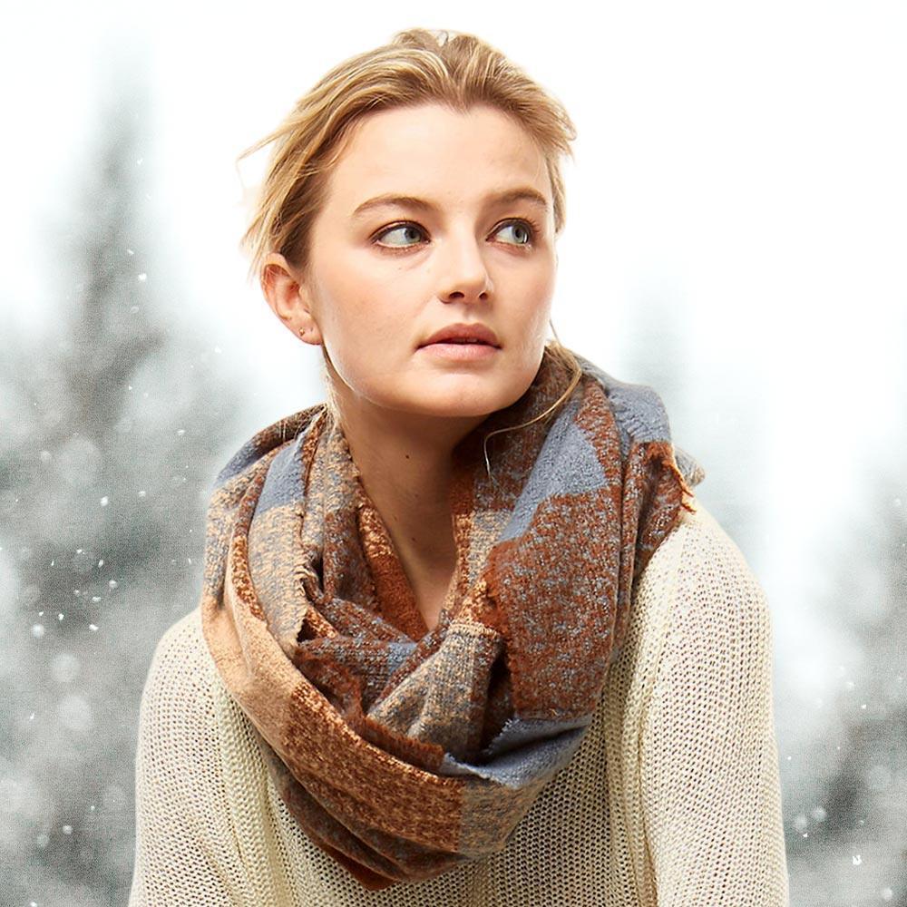 Brown Plaid Boucle Infinity Scarf - Jewelry Store by Erik Rayo