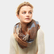 Load image into Gallery viewer, Brown Plaid Boucle Infinity Scarf
