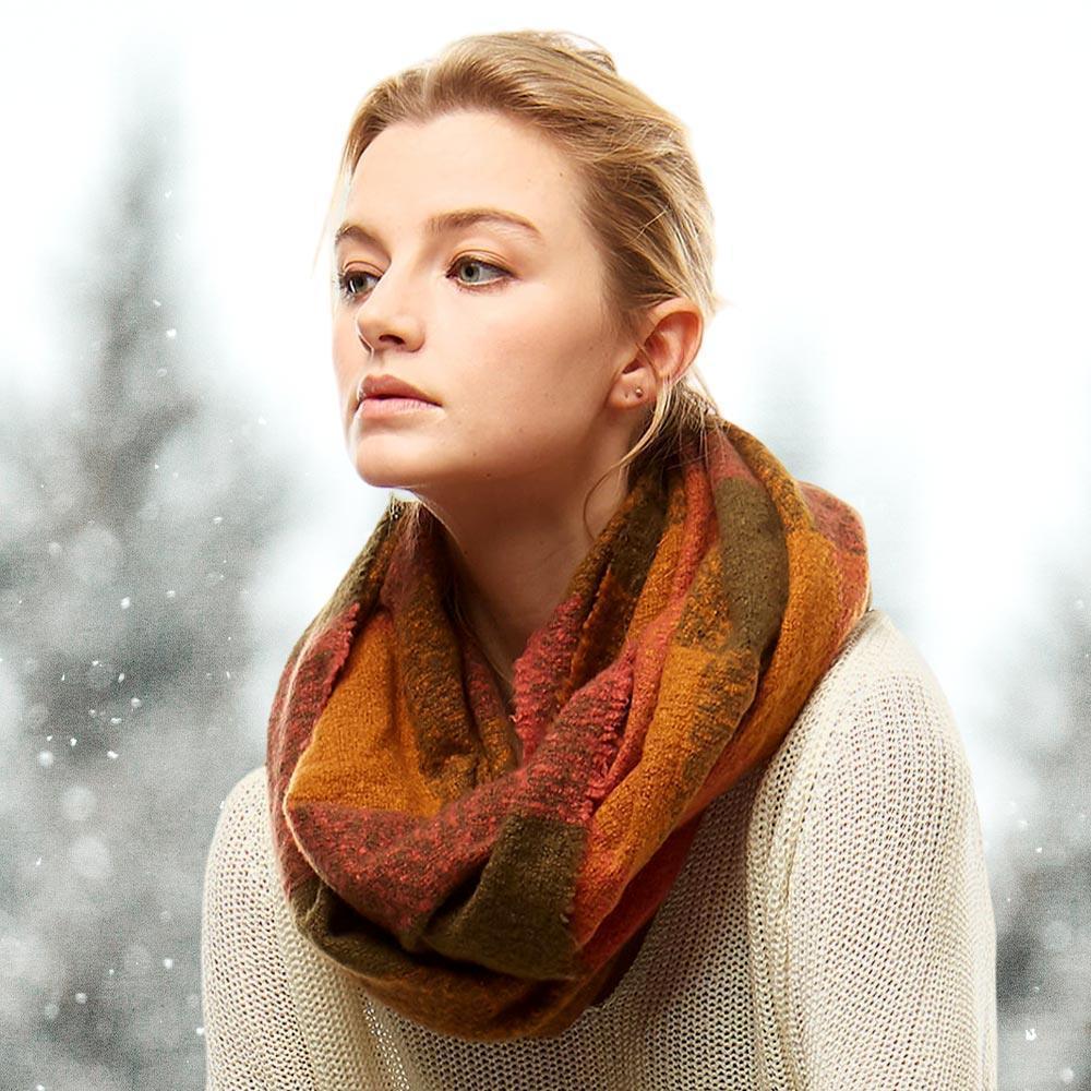 Olive Green Plaid Boucle Infinity Scarf - Jewelry Store by Erik Rayo