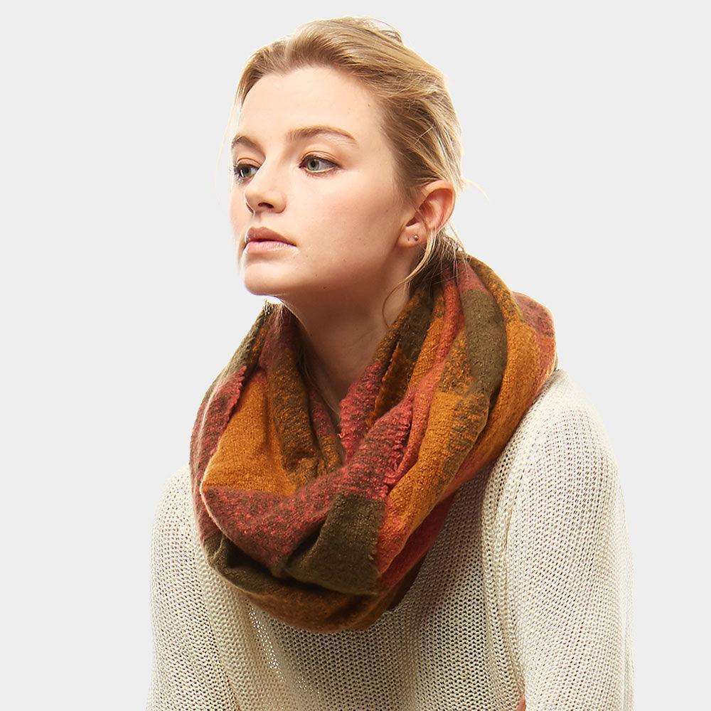Olive Green Plaid Boucle Infinity Scarf - Jewelry Store by Erik Rayo